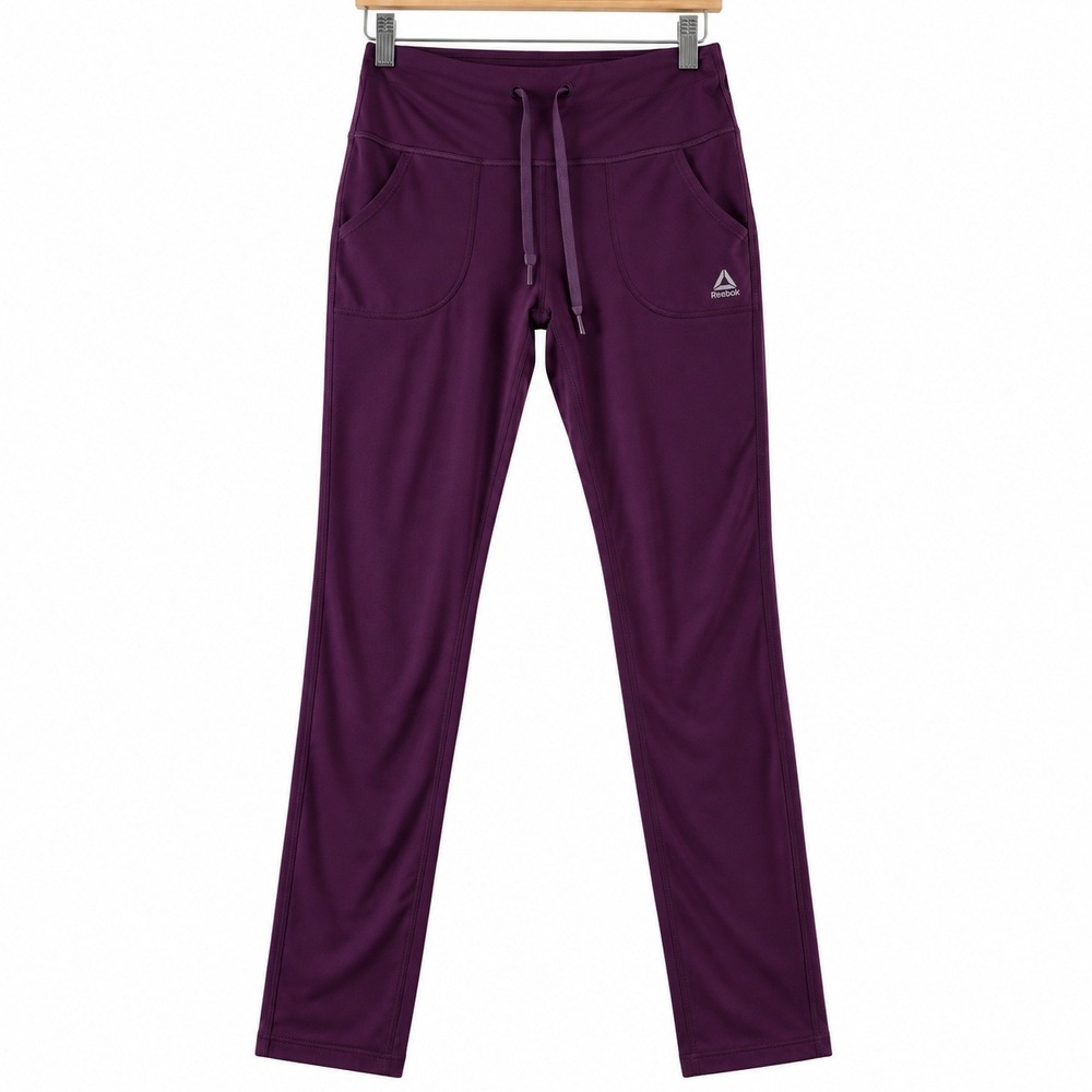 Reebok Womens Purple Straight Leg Drawstring Athletic Pants Pockets Size S